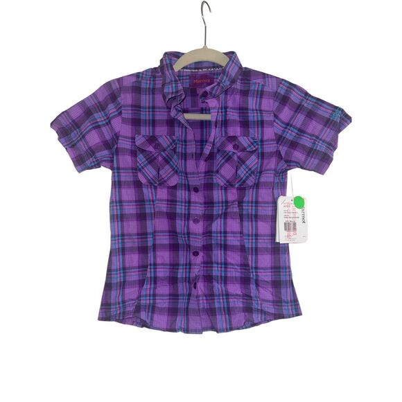 ✨Marmot Girl’s Audrey Purple Plaid Sz Medium Top✨ - Picture 4 of 8